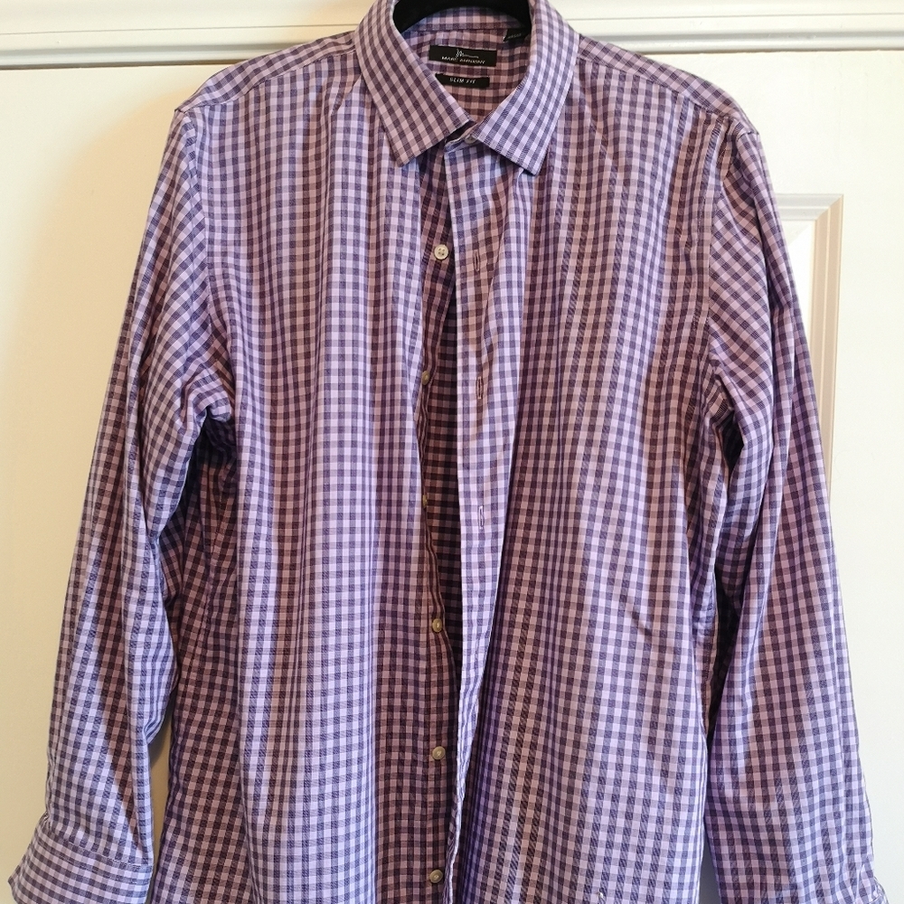 Marc Anthony Slim Fit Purple/Black Plaid Shirt